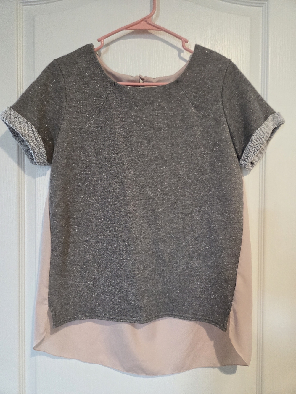 American Eagle Outfitters Gray and Light Pink Layered Short Sleeve Top